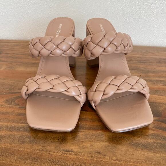 Madden Girl Tan Braided Chunky Heel Sandals - Size 8.5 - Picture 2 of 11